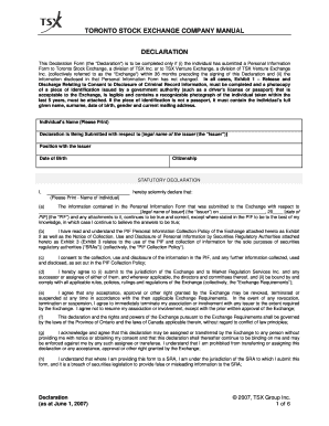 Toronto Stock Exchange Declaration Form
