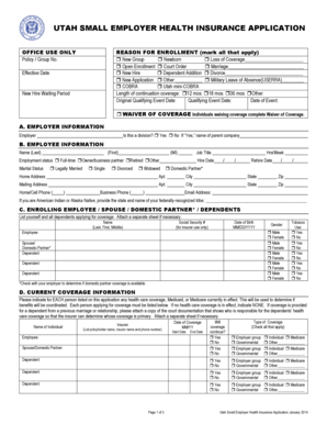 Utah Small Employer Health Insurance Application