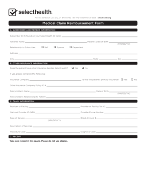 SelectHealth Medical Claim Reimbursement Form