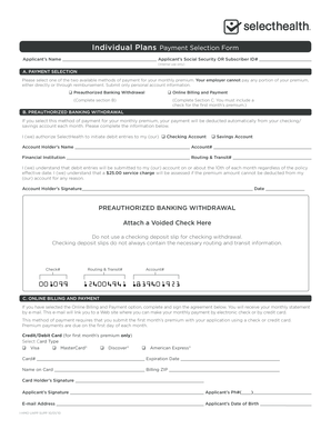 Individual Plans Payment Selection Form