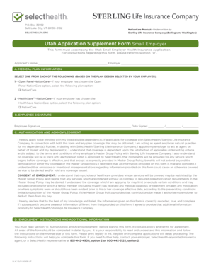 Utah Small Employer Health Insurance Application Supplement