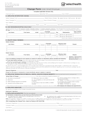 Utah Small Employer Change Form
