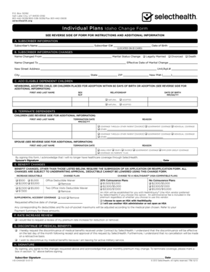 Idaho Individual Plans Change Form