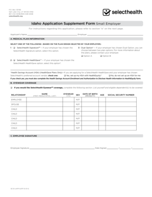 Idaho Small Employer Health Insurance Application Supplement