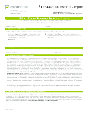 Utah Small Employer Health Insurance Application Supplement