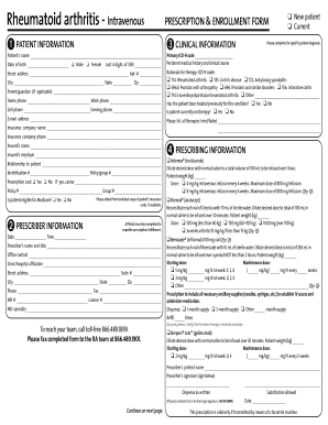 Rheumatoid Arthritis Intravenous Prescription Form