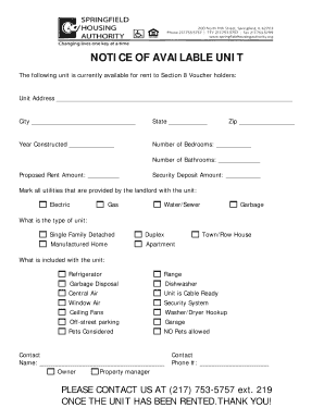 Section 8 Notice of Available Unit