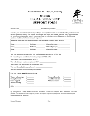 Legal Dependent Support Form