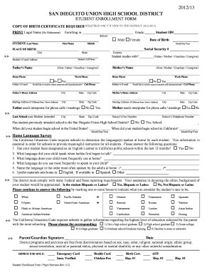 San Dieguito Union High School District Student Enrollment Form