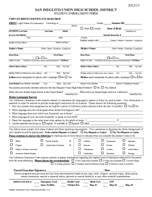 San Dieguito Union High School District Student Enrollment Form