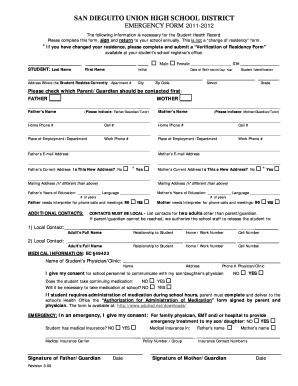 San Dieguito Union High School District Emergency Form