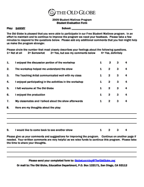 Student Matinee Program Evaluation Form