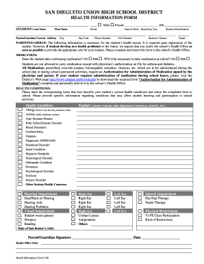San Dieguito Health Information Form