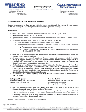 Alberta Marriage Licence Application