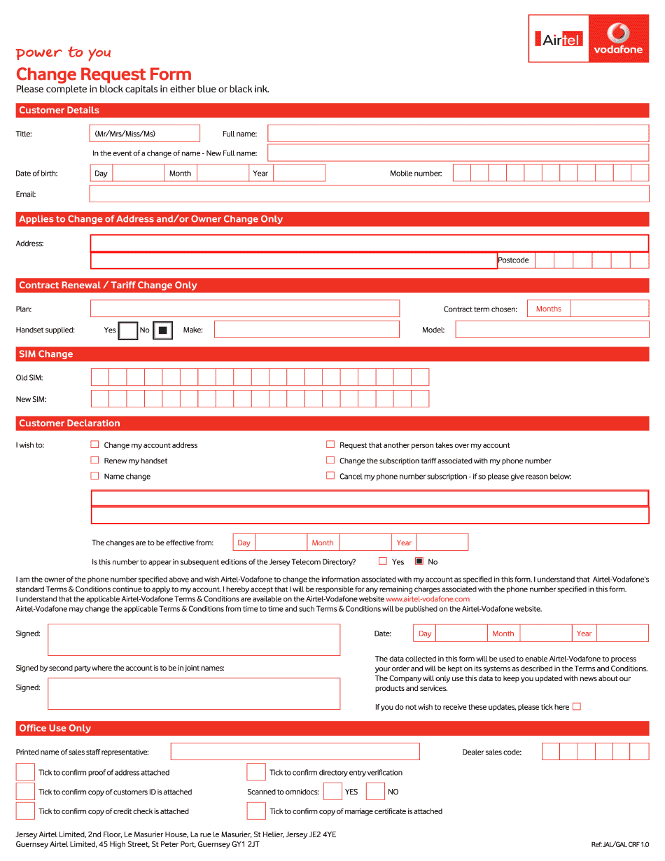 Airtel Change Request Form