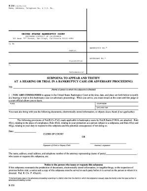 US Bankruptcy Court Subpoena Form B255