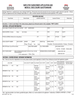 Employee Subscriber Application and Medical Disclosure Questionnaire