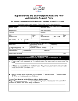 Buprenorphine Prior Authorization Request Form