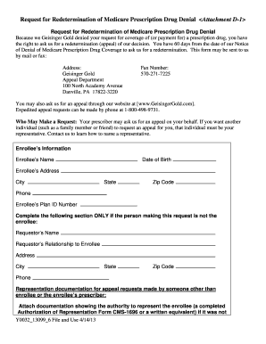 Request for Redetermination of Medicare Prescription Drug Denial