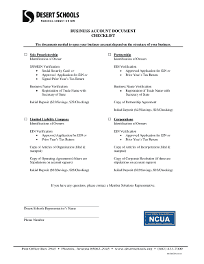 Business Account Document Checklist