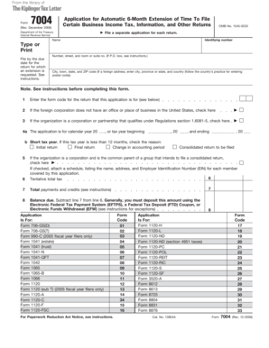 IRS Form 7004 Application for Extension