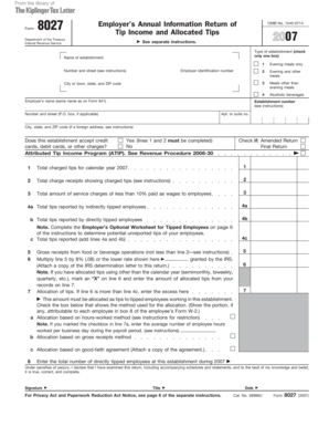 IRS Form 8027 Tip Income and Allocated Tips