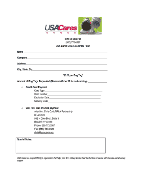 USA Cares Dog Tag Order Form