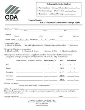 HRA Employee Enrollment Change Form