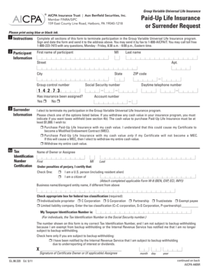 Group Variable Universal Life Insurance Surrender Request