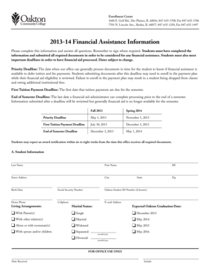 Oakton Community College Financial Assistance Form