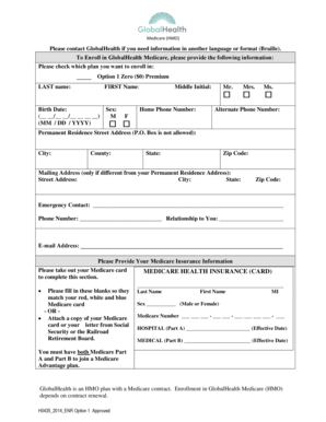 GlobalHealth Medicare HMO Enrollment Form