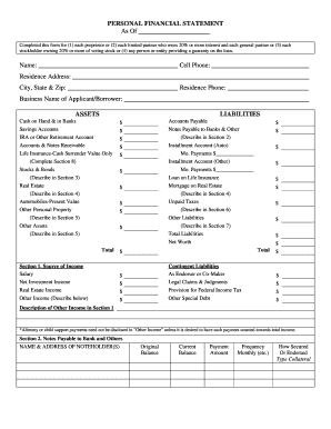 Personal Financial Statement Form