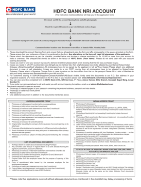 HDFC Bank NRI Account Opening Form