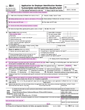 Form SS-4 Application for Employer Identification Number