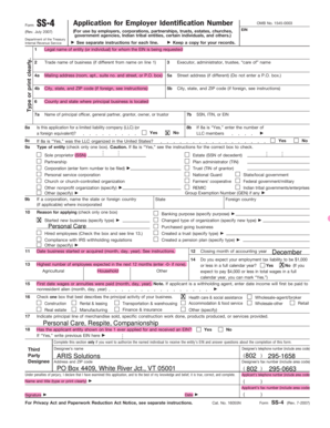 IRS Form SS-4 Application for Employer Identification Number