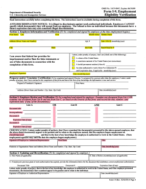 US Form I-9 Employment Eligibility Verification