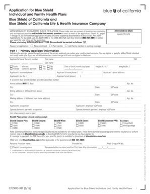 Blue Shield Individual and Family Health Plans Application