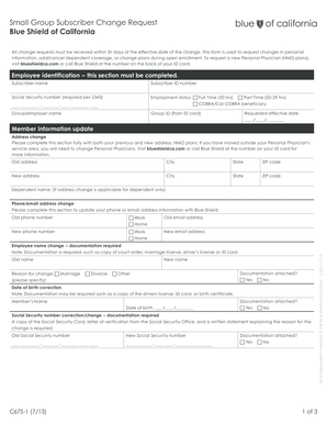 Blue Shield of California Subscriber Change Request