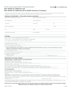 Blue Shield of California Subscriber Change Request