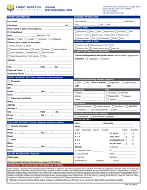 Emory Genetics Lab Test Requisition Form
