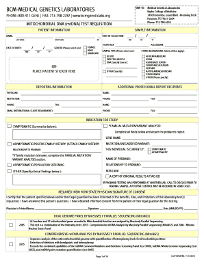 Mitochondrial DNA Test Requisition Form