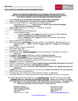 Wells Fargo Home Mortgage Loan Documentation Checklist
