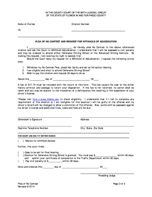 Plea of No Contest and Request for Withhold of Adjudication