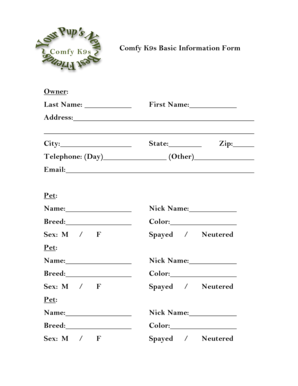 Comfy K9s Basic Information Form