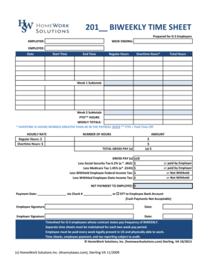 Biweekly Time Sheet for G-5 Employers