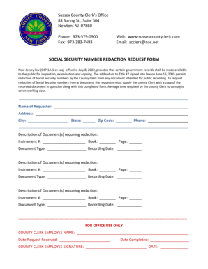 New Jersey Social Security Number Redaction Request Form