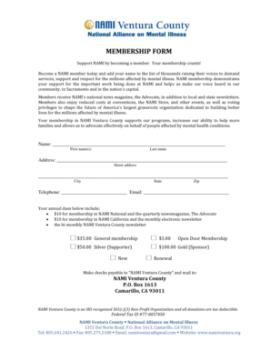 NAMI Ventura County Membership Form