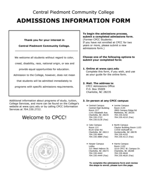 Central Piedmont Community College Admissions Form