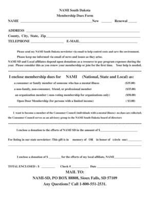 NAMI South Dakota Membership Dues Form
