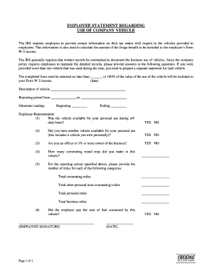 Employee Statement Regarding Use of Company Vehicle